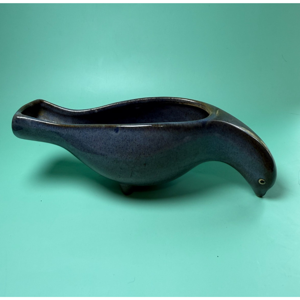 Vintage Smoky Mountain Tennessee Pottery Pigeon Bird Planter Feet MCM Blue Drip
